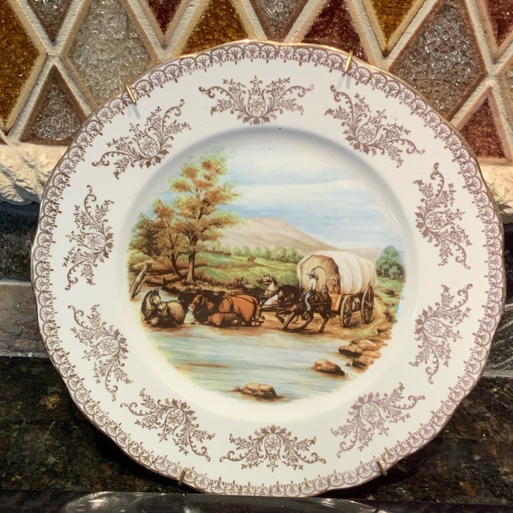 Vintage Scenic Brown and White Dinner Plate
